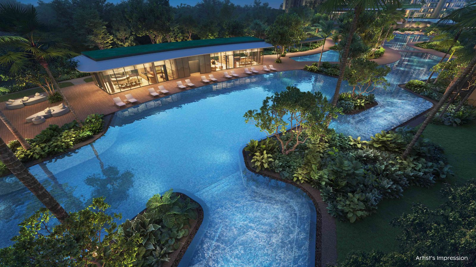 Artist's impression of the Canopy Lap Pool and Hammock Cove at Thomson Reserve