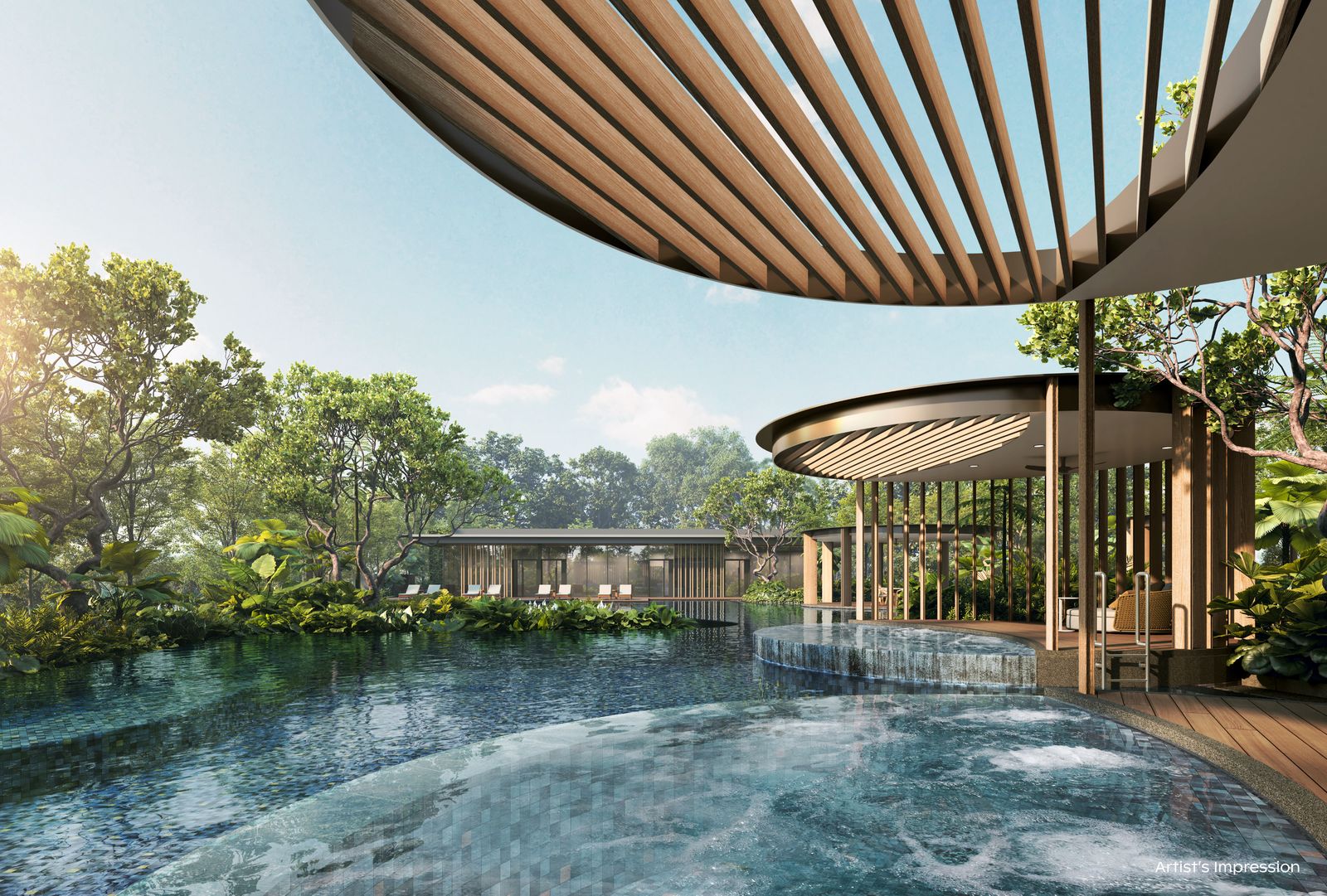 Artist's impression of the Hydro Spa Pool and wellness pods at Thomson Reserve